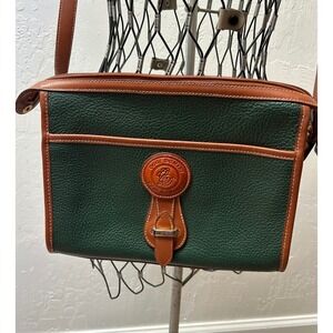 Oggi Domani Vintage Green Pebbled Leather Crossbody Bag Brown Trim Messenger